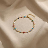 Gold or Silver Evil Eye Anklet With Enamel Beads