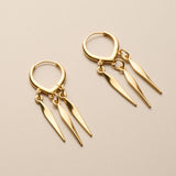 Gold Spike Hoop Earrings, Dangle Huggie Earrings With Three Charms