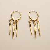 Gold Spike Hoop Earrings, Dangle Huggie Earrings With Three Charms