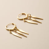 Gold Spike Hoop Earrings, Dangle Huggie Earrings With Three Charms