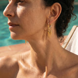 Gold Spike Hoop Earrings, Dangle Huggie Earrings With Three Charms