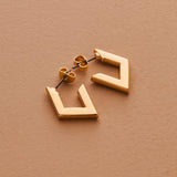 Gold Geometric Hoop Earrings, Gold Geometric Hoop Earrings, Open Studs With Titanium Pin