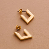 Gold Geometric Hoop Earrings, Gold Geometric Hoop Earrings, Open Studs With Titanium Pin