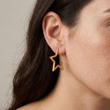 Gold Star Hoop Earrings, Big Open Star Studs With Titanium Pin