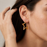 Gold Star Hoop Earrings, Big Open Star Studs With Titanium Pin
