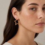 Gold Star Hoop Earrings, Big Open Star Studs With Titanium Pin