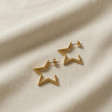 Gold Star Hoop Earrings, Big Open Star Studs With Titanium Pin
