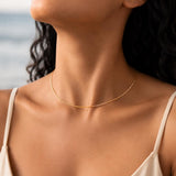 Gold Stainless Steel Collar Necklace, Diamond Cut Minimal Chain, Rigid Choker