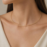 Gold Stainless Steel Collar Necklace, Diamond Cut Minimal Chain, Rigid Choker