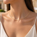 Gold Stainless Steel Collar Necklace, Diamond Cut Minimal Chain, Rigid Choker