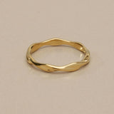 Thin Gold Band, Golden Stainless Steel Ring, Twisted Or Wavy Band, Size 7