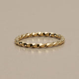 Thin Gold Band, Golden Stainless Steel Ring, Twisted Or Wavy Band, Size 7