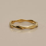 Thin Gold Band, Golden Stainless Steel Ring, Twisted Or Wavy Band, Size 7