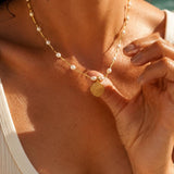 Gold Phaistos Disc Necklace, Pearl And Howlite Beaded Choker