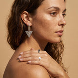 Silver Ethnic Statement Earrings, Triangle Eye Or Engraved Stick Design