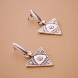 Silver Ethnic Statement Earrings, Triangle Eye Or Engraved Stick Design