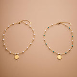 Gold Phaistos Disc Necklace, Pearl And Howlite Beaded Choker