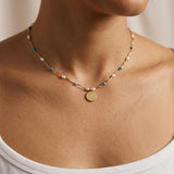 Gold Phaistos Disc Necklace, Pearl And Howlite Beaded Choker