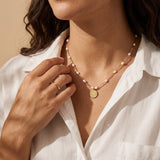 Gold Phaistos Disc Necklace, Pearl And Howlite Beaded Choker