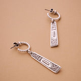 Silver Ethnic Statement Earrings, Triangle Eye Or Engraved Stick Design
