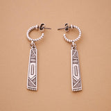 Silver Ethnic Statement Earrings, Triangle Eye Or Engraved Stick Design