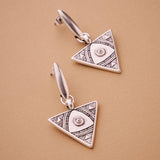 Silver Ethnic Statement Earrings, Triangle Eye Or Engraved Stick Design