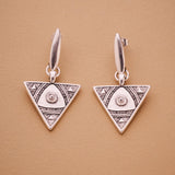Silver Ethnic Statement Earrings, Triangle Eye Or Engraved Stick Design