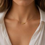 Gold Meander Necklace, Stainless Steel Chain, Greek Key Bead Pendant