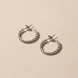 Braided Silver Hoop Earrings, Thin Twisted Rope Design