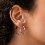 Braided Silver Hoop Earrings, Thin Twisted Rope Design