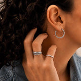 Braided Silver Hoop Earrings, Thin Twisted Rope Design