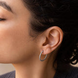 Braided Silver Hoop Earrings, Thin Twisted Rope Design