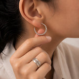 Braided Silver Hoop Earrings, Thin Twisted Rope Design