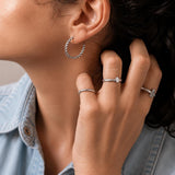 Braided Silver Hoop Earrings, Thin Twisted Rope Design