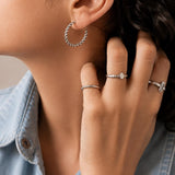 Braided Silver Hoop Earrings, Thin Twisted Rope Design