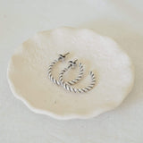 Braided Silver Hoop Earrings, Thin Twisted Rope Design