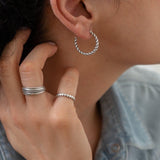 Braided Silver Hoop Earrings, Thin Twisted Rope Design