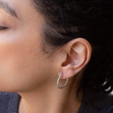 Braided Silver Hoop Earrings, Thin Twisted Rope Design