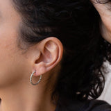 Braided Silver Hoop Earrings, Thin Twisted Rope Design