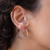 Braided Silver Hoop Earrings, Thin Twisted Rope Design