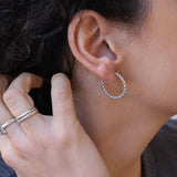 Braided Silver Hoop Earrings, Thin Twisted Rope Design