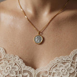 Gold Coin Pendant Necklace, Stainless Steel Crossed Chain
