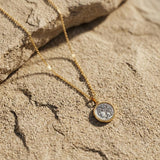 Gold Coin Pendant Necklace, Stainless Steel Crossed Chain