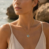 Gold Coin Pendant Necklace, Stainless Steel Crossed Chain