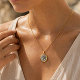 Gold Coin Pendant Necklace, Stainless Steel Crossed Chain