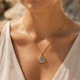 Gold Coin Pendant Necklace, Stainless Steel Crossed Chain