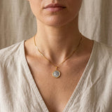 Gold Coin Pendant Necklace, Stainless Steel Crossed Chain