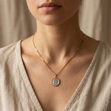 Gold Coin Pendant Necklace, Stainless Steel Crossed Chain