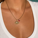 Gold Eye Necklace with Coral and Pearl