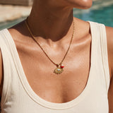 Gold Eye Necklace with Coral and Pearl